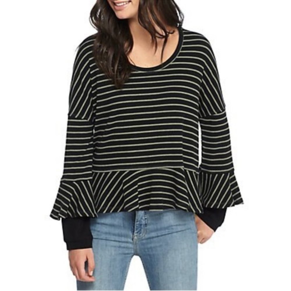 Free People Round About Peplum Striped Tee Size S